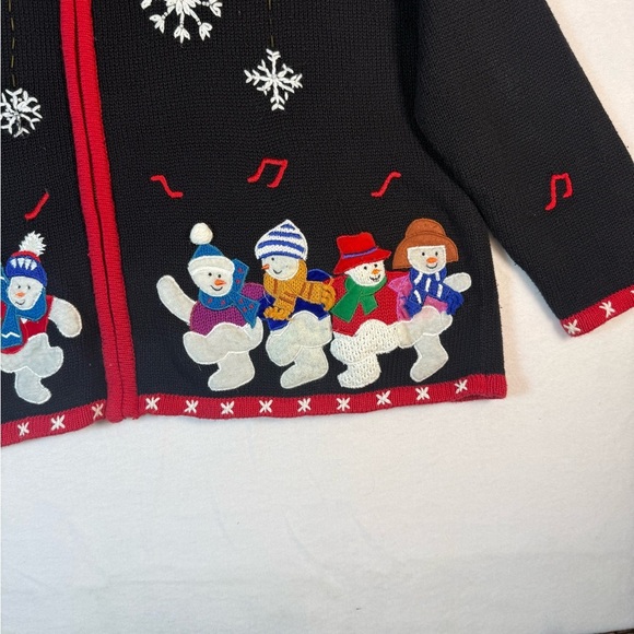 Studio Joy Black Zip-up Cardigan with Snowmen Size 1X - Picture 3 of 11